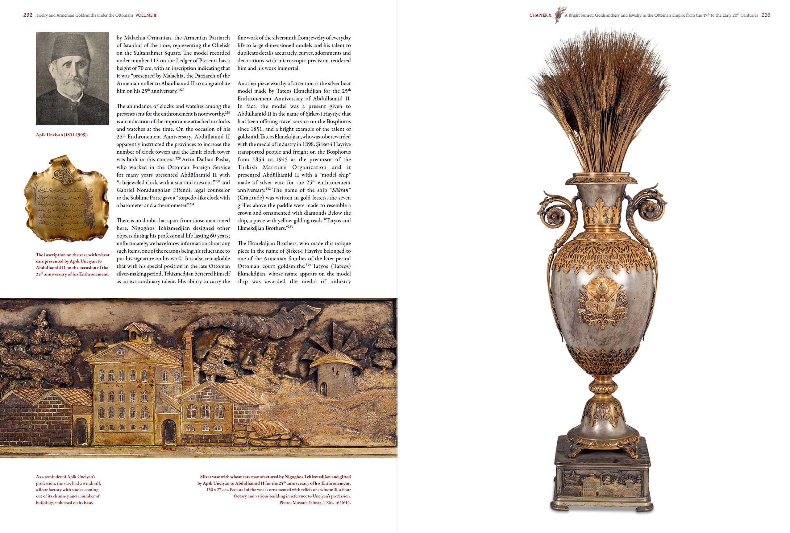 A silver vase crowned with wheat ears, presented to Abdülhamid II on the 25th anniversary of his enthronement